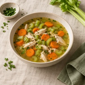 Куриный суп с овощами — иллюстрация меню